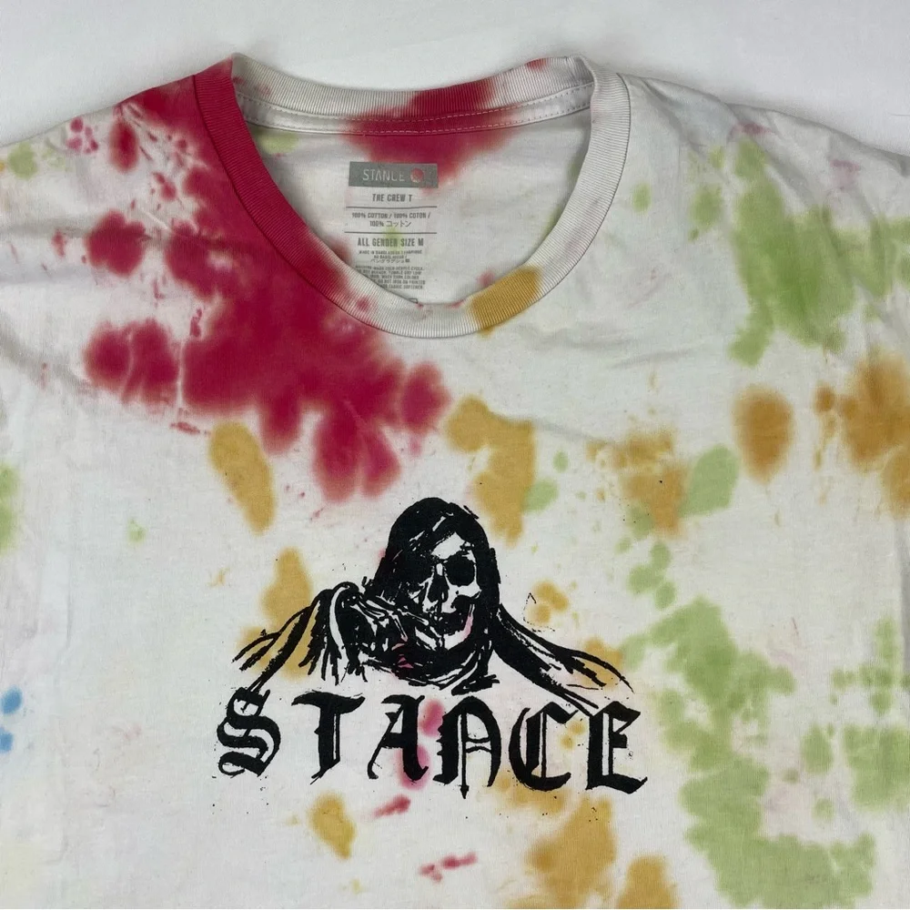 STANCE The Crew T Shirt Size M Grim Reaper Tie Dye Crew Graphic Tee White - Picture 2 of 5